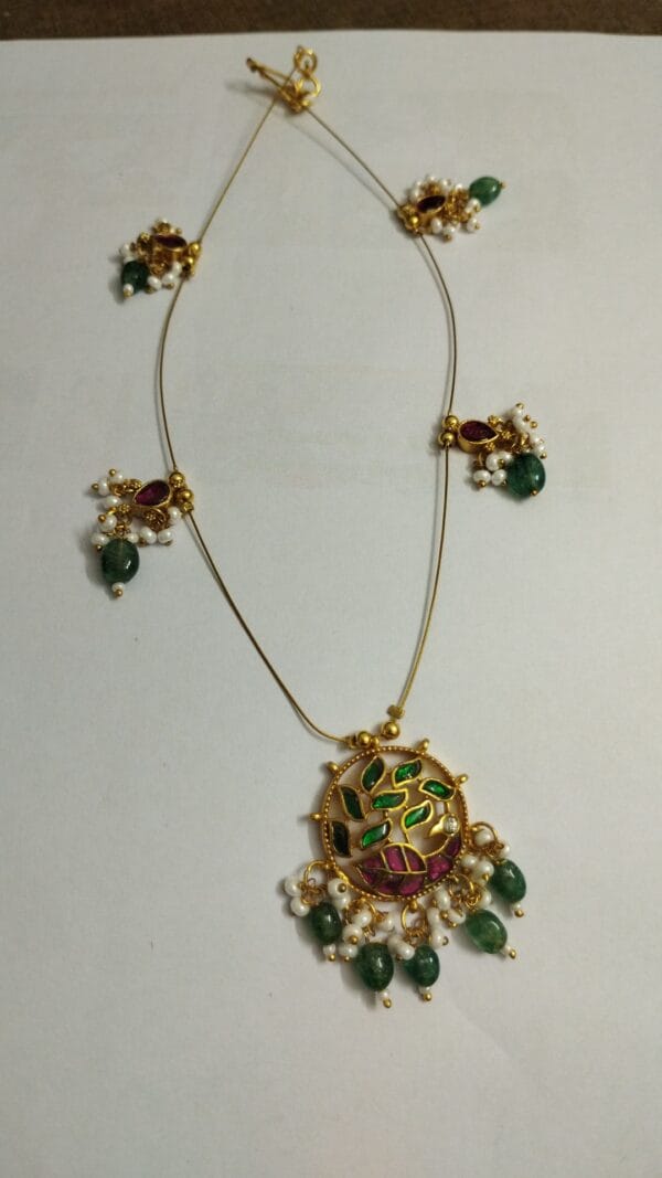 Wire Necklace with Antique pendent and green beads