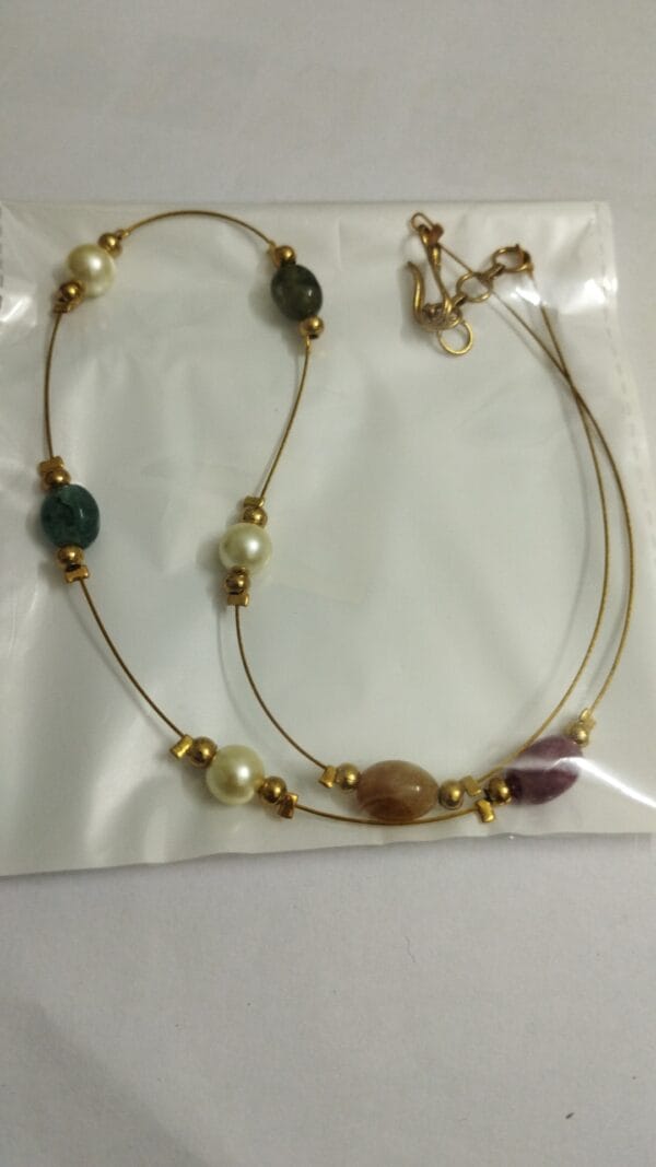 Wire Necklace with pearls and multi color beads
