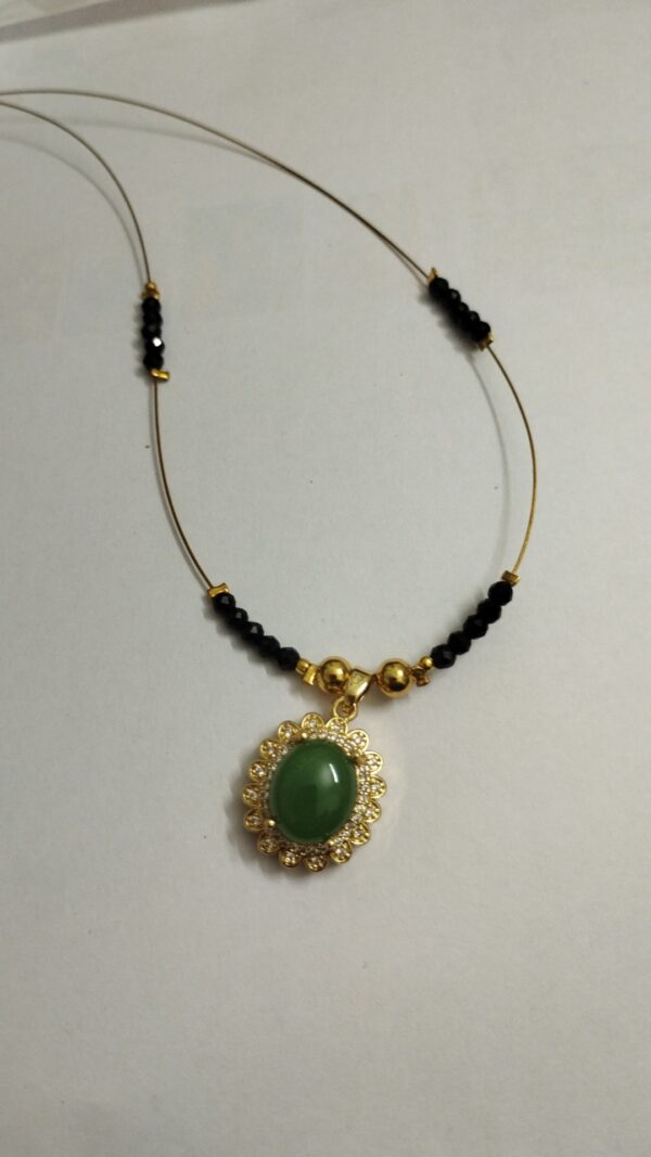 Wire Chain with black beads and green pendent