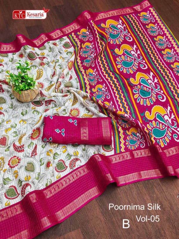 Dola Digital Print silk with Jacquard Border with unstiched Blouse