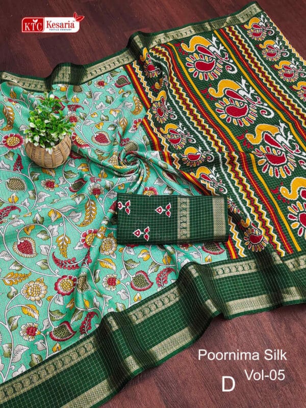 Dola Digital Print silk with Jacquard Border with unstiched Blouse - Image 3