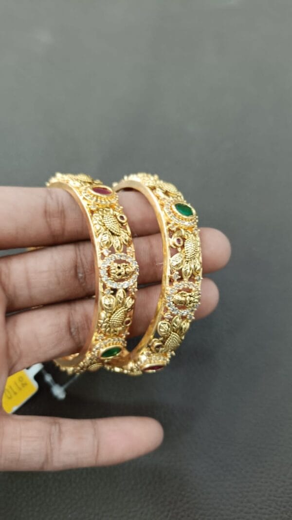 Lakshmi Bangles set with Ruby & green gem stones(pachallu) with flower design