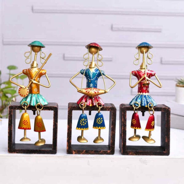 Metal tribal women with musical instruments(set of 3)