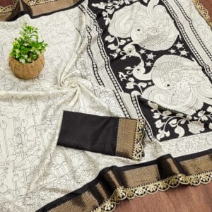 Dola Silk with Scallop border in black and white