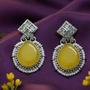 Yellow Stone Earrings with Small Pearl line